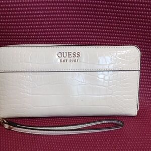 Guess Ivory Croc-Embossed Wristlet